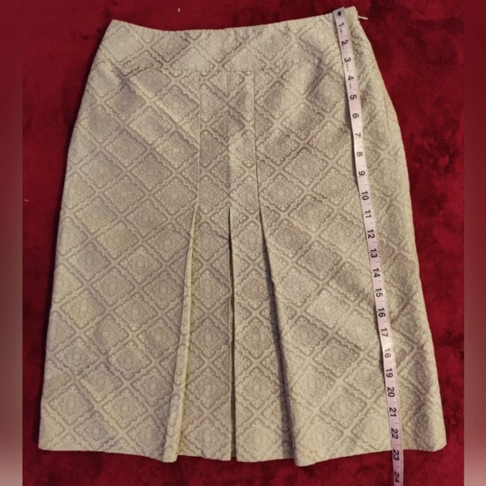 Anne Taylor Vintage Silk Cotton Damask Pleated Knee Length Pencil Skirt Size 0 - Picture 7 of 11
